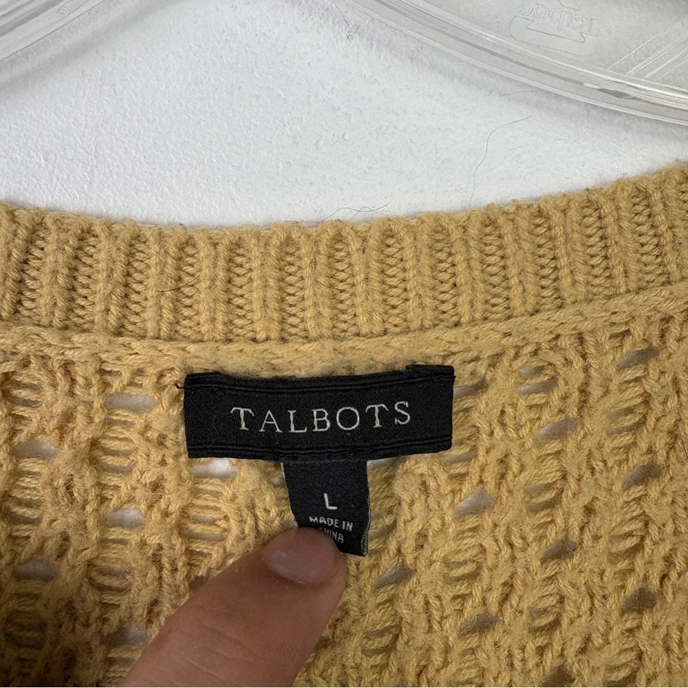 Talbots Neutral Cozy Knit Crewneck Sweater Button-Shoulder Textured Pullover - Picture 4 of 9